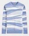 Bugatchi Men's Wool And Cotton Stripe Crewneck Sweater In Air Blue