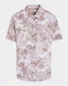 Bugatchi Orson Trim Fit Floral Short Sleeve Stretch Cotton Button-up Shirt In Brown
