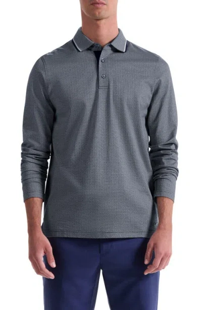 Bugatchi Mercerized Cotton Long Sleeve Polo In Blue