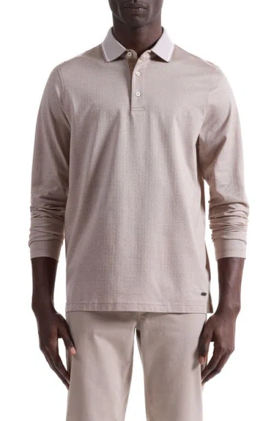 Bugatchi Mercerized Cotton Long Sleeve Polo In Neutral