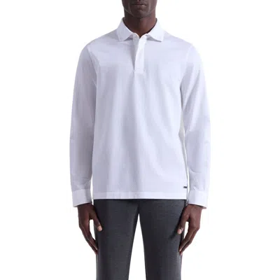 Bugatchi Mercerized Cotton Long Sleeve Polo In White