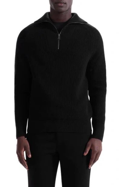 Bugatchi Merino Wool & Cotton Quarter Zip Pullover In Black