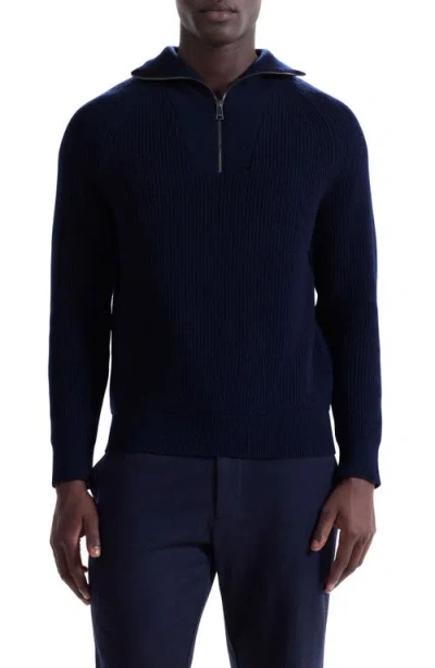 Bugatchi Merino Wool & Cotton Quarter Zip Pullover In Blue