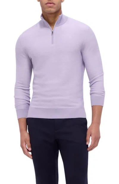 Bugatchi Merino Wool & Silk Bird's Eye Quarter Zip Sweater In Lilac