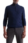 Bugatchi Merino Wool & Silk Diamond Quarter Zip Sweater In Blue