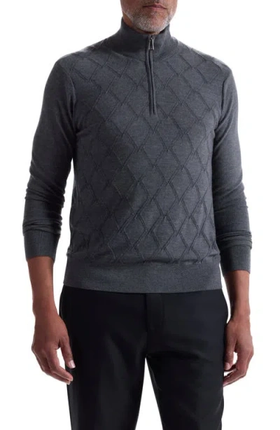 Bugatchi Merino Wool & Silk Diamond Quarter Zip Sweater In Gray