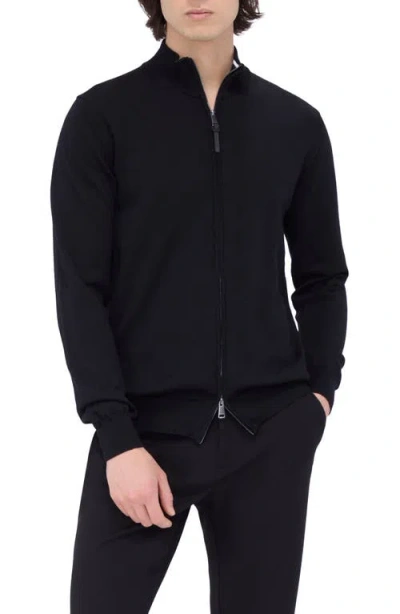 Bugatchi Merino Wool Full Zip Jacket In Black