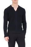 Bugatchi Merino Wool Johnny Collar Sweater In Black