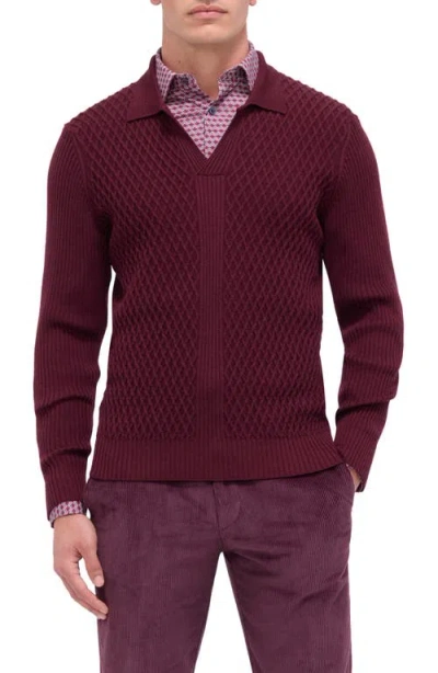 Bugatchi Merino Wool Johnny Collar Sweater In Burgundy