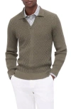 Bugatchi Merino Wool Johnny Collar Sweater In Khaki