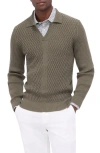 Bugatchi Merino Wool Johnny Collar Sweater In Khaki