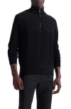 Bugatchi Merino Wool Quarter Zip Polo Sweater In Black
