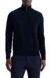 Bugatchi Merino Wool Quarter Zip Polo Sweater In Blue
