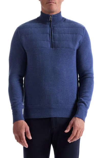 Bugatchi Merino Wool Quarter Zip Polo Sweater In Blue