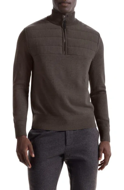 Bugatchi Merino Wool Quarter Zip Polo Sweater In Brown