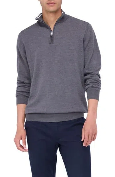 Bugatchi Merino Wool Quarter Zip Pullover In Anthracite