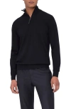 Bugatchi Water Repellent Merino Wool Quarter-zip Pullover In Black