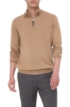 Bugatchi Merino Wool Quarter Zip Pullover In Camel