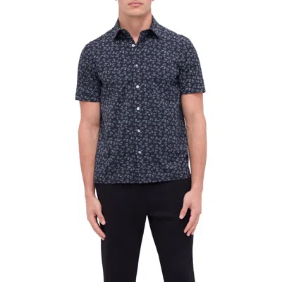 Bugatchi Merlin Ooohcotton® Fan Print Short Sleeve Button-up Shirt In Black