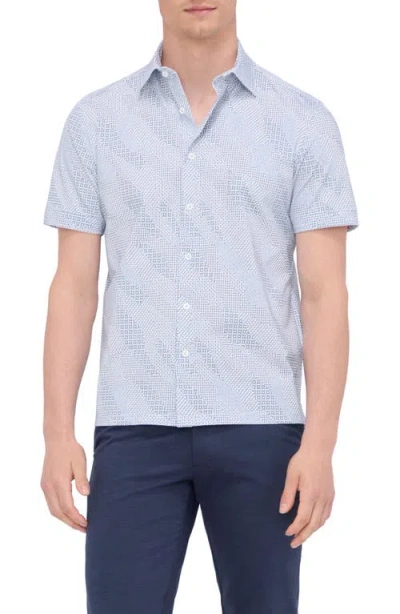 Bugatchi Merlin Ooohcotton® Patchwork Print Short Sleeve Button-up Shirt In Air Blue