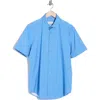Bugatchi Micro Dot Print Stretch Cotton Short Sleeve Button-up Shirt In Blue