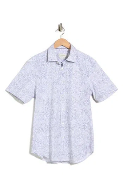 Bugatchi Micro Print Stretch Cotton Short Sleeve Button-up Shirt In Blue