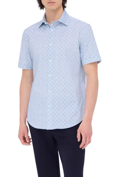 Bugatchi Miles Ooohcotton® Abstract Print Short Sleeve Button-up Shirt In Air Blue