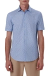 Bugatchi Miles Ooohcotton® Abstract Print Short Sleeve Button-up Shirt In Aqua