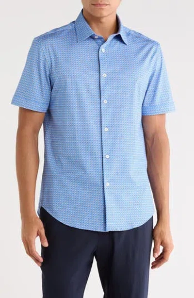 Bugatchi Miles Ooohcotton® Abstract Print Short Sleeve Button-up Shirt In Blue