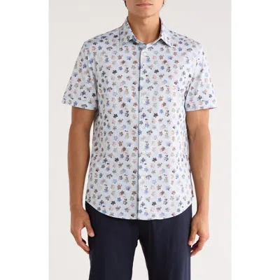 Bugatchi Miles Ooohcotton® Abstract Print Short Sleeve Button-up Shirt In Blue
