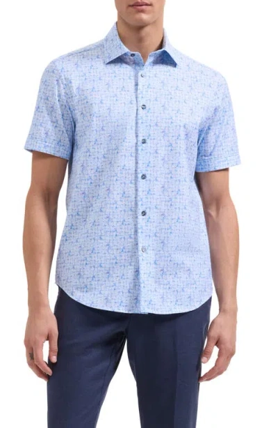 Bugatchi Miles Ooohcotton® Abstract Print Short Sleeve Button-up Shirt In Blue