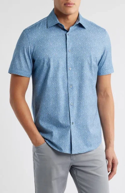 Bugatchi Miles Ooohcotton® Abstract Print Short Sleeve Button-up Shirt In Cobalt