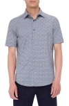 BUGATCHI BUGATCHI MILES OOOHCOTTON® ABSTRACT PRINT SHORT SLEEVE BUTTON-UP SHIRT