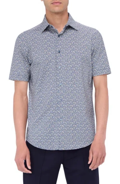 Bugatchi Miles Ooohcotton® Abstract Print Short Sleeve Button-up Shirt In Dusty Blue