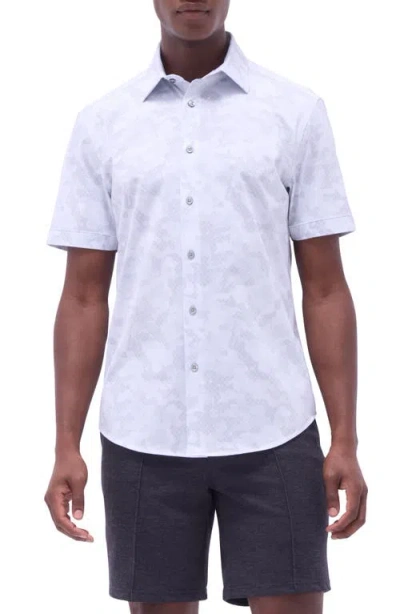 Bugatchi Miles Ooohcotton® Abstract Print Short Sleeve Button-up Shirt In Platinum