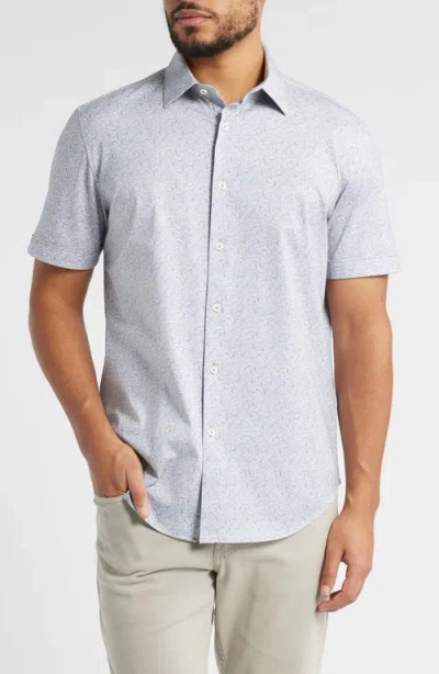 Bugatchi Miles Ooohcotton® Abstract Print Short Sleeve Button-up Shirt In Sand