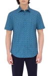 Bugatchi Miles Ooohcotton® Barware Print Short Sleeve Button-up Shirt In Teal