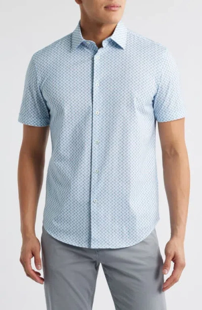 Bugatchi Miles Ooohcotton® Beach Umbrella Print Short Sleeve Button-up Shirt In Menthol