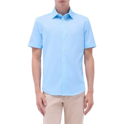 Bugatchi Miles Ooohcotton® Bowling Pin Print Short Sleeve Button-up Shirt In Ice