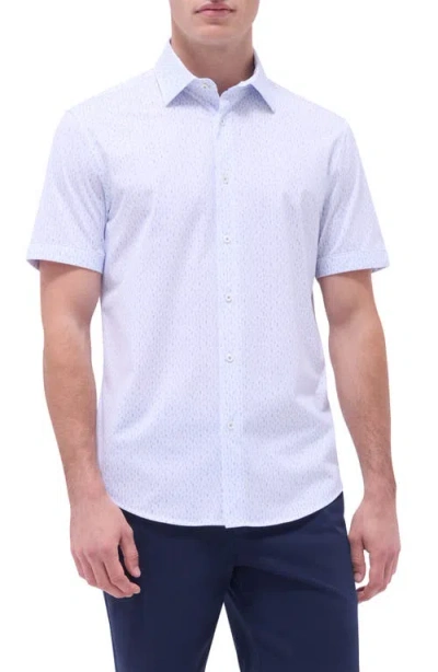 Bugatchi Miles Ooohcotton® Cactus Print Short Sleeve Button-up Shirt In White