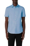 Bugatchi Miles Ooohcotton® Chambray Print Short Sleeve Button-up Shirt In Classic Blue