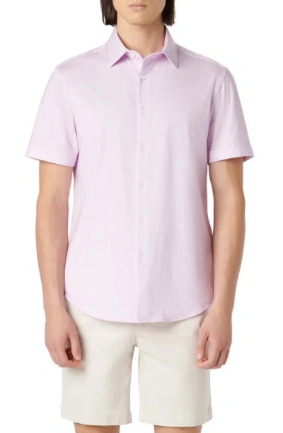 Bugatchi Miles Ooohcotton® Chambray Print Short Sleeve Button-up Shirt In Dusty Pink