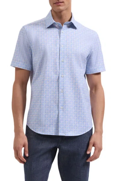 Bugatchi Miles Ooohcotton® Check Print Short Sleeve Button-up Shirt In Blue