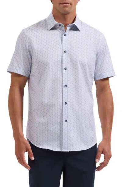 Bugatchi Miles Ooohcotton® Dandelion Print Short Sleeve Button-up Shirt In Blue