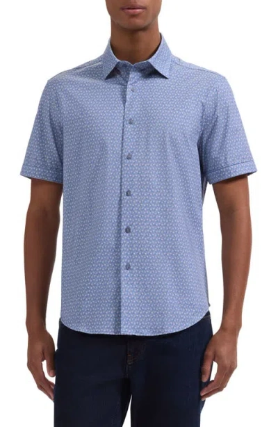 Bugatchi Miles Ooohcotton® Flamingo Print Short Sleeve Button-up Shirt In Blue