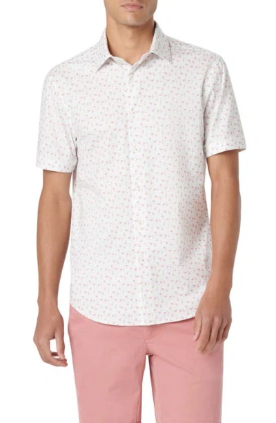 Bugatchi Miles Ooohcotton® Flamingo Print Short Sleeve Button-up Shirt In Chalk