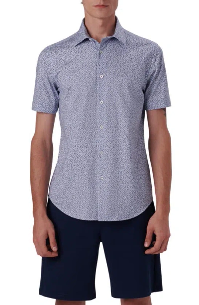 Bugatchi Miles Ooohcotton® Floral Print Short Sleeve Button-up Shirt In Classic Blue
