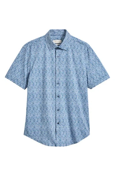 Bugatchi Miles Ooohcotton® Floral Print Short Sleeve Button-up Shirt In Blue