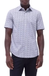 Bugatchi Miles Ooohcotton® Floral Short Sleeve Button-up Shirt In Blue