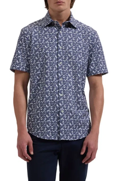 Bugatchi Miles Ooohcotton® Floral Short Sleeve Button-up Shirt In Blue